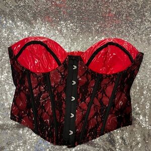 Fetish Red and Black Vinyl Lace Corset